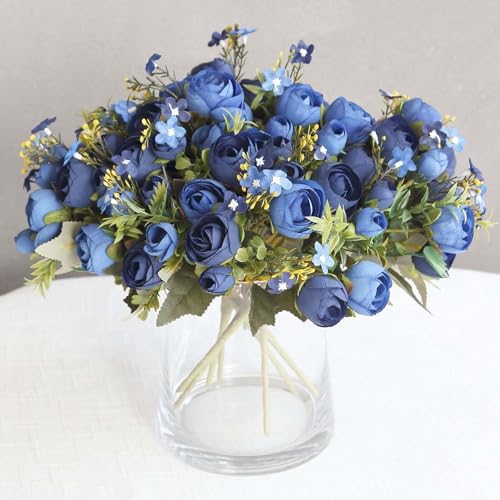Efavormart 4 Pack 12 inch Navy Blue Artificial Mini Ranunculus Bouquets, Silk Persian Buttercup Faux Flower Arrangements for Modern Events and Creative DIY Crafts - color: Navy Blue