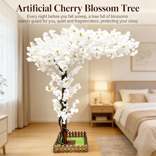 8.3FT Big Artificial Cherry Blossom Trees White for Home Decor Indoor Outdoor,Arbol De Cerezo Artificial Grande,Faux Fake Cherry Blossom Tree for Office HotelGarden Party Wedding - color: White, size: 8ft 3in