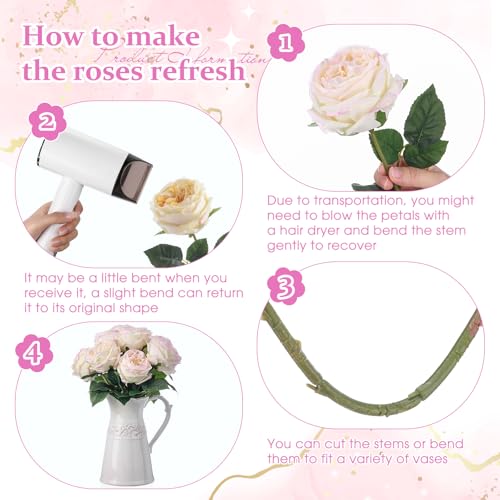 Daifunli 10pcs Real Lifelike Peonies Artificial Flowers, Faux Austin Rose with Long Stem Look Real Fake Flower for Christmas Valentines Arrangement Wedding Party Home Kitchen Decor(Flesh Pink) - color: Flesh Pink