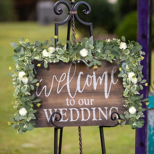 2 Pack Artificial Eucalyptus Garland with Butterfly Chrysanthemum Babys Breath Flowers 5.9Ft Faux Vine Wreath Hanging for Wedding Arch Garden Porch