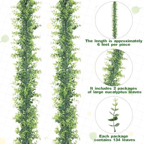 6 Pack Artificial Eucalyptus Garland, Fake Eucalyptus Greenery Garland Wedding Artificial Vines, 5.9 Feet/Strand Fake Hanging Plant for Table Festival Party Decoration