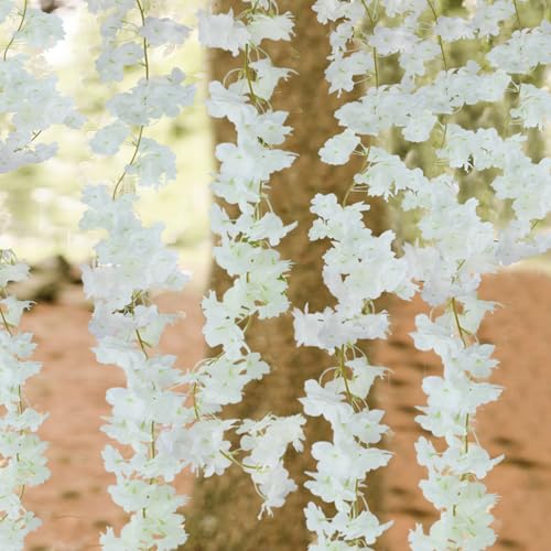 CITYES 3 Pcs Cherry Blossom Garland Hanging Cherry Blossom Vines 18.48 ft White Artificial Cherry Blossom Flower Vines Fake Silk Flower Garland Outdoors for Home Wedding Garden Party Arch Decor - color: White