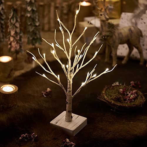 Fudios Lighted Birch Tree with Timer Battery Operated 18in Home Decor Tabletop, Pre lit Artificial Birch Trees with 24 LED for Wedding Christmas Party 2 Sets - color: Birch Tree 2 Sets