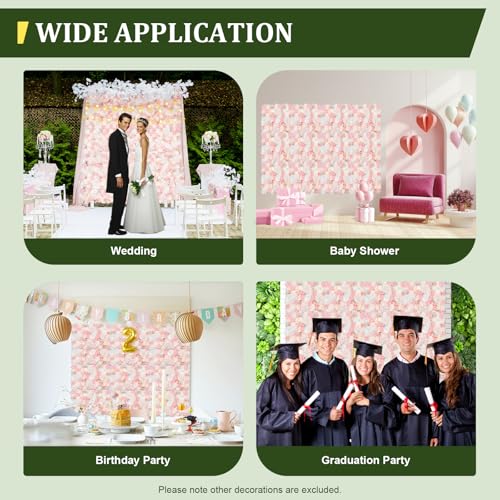 Artificial Flower Wall Panels, 12-Piece Set of 24" x 16" Silk Roses Floral Backdrop Decorative Hydrangea Flower Panels Wall for Wedding Home Decoration Background Shop Party Photo Arrangement, Pink