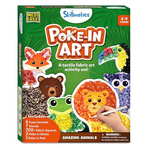Skillmatics Poke-in Art – Animals, Mess-Free DIY Wood Craft Kit for Kids, Creative Fine Motor Activity, Pretend Play & Room Decor, Gift for Girls & Boys Ages 4, 5, 6, 7, 8, 9 - style: Animals