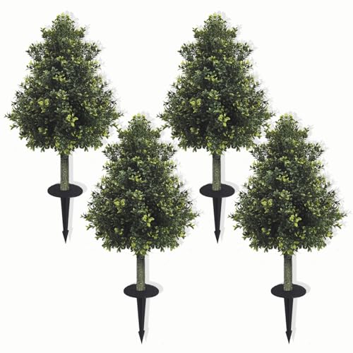 Artificial Boxwood Topiary Ball Tree with Ground Spike, Set of 4 Artificial Shrub Bushes, Fake Evergreen Tree for Porch, Artificial Plants for Outdoor Planters Indoor UV Resistant - color: 4pcs-boxwood-tower