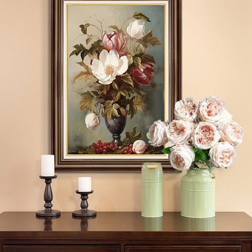 4 Pcs Real Touch Peonies Artificial Flowers, 3.5'' Big Bloom Austin Rose Peony Latex Fake Flower with Stems for Wedding Bouquet Party Valentines Arrangement Home Kitchen (Champagne) - color: Champagne
