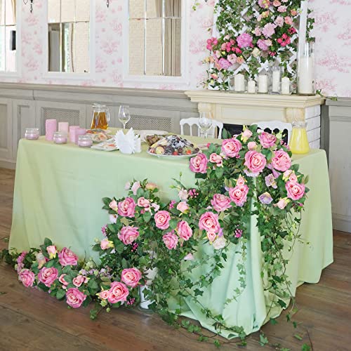 Teldrassil 4Pcs(26 FT) Artificial Rose Vine Fake Flower Garland Fake Silk Rose Hanging Vine for Wedding Party Background Arch Garden Background Decoration (Purplish Red) - color: Purplish Red