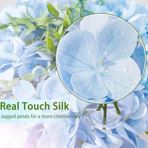 Blue Hydrangea Artificial Flowers with Eucalyptus in Vase Fake Flowers Coffee Table Decor Real Touch Flowers with Faux Water for Home Decor - color: A-blue