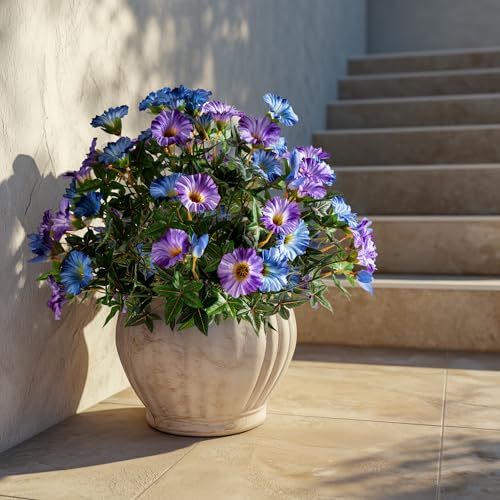 Blue Purple Artificial Morning Glory Flowers for Outdoor Planters, Premium UV Resistant Silk Faux Flowers for Porch, Hanging Basket & Window Box, Cottage Garden Decor, No Pot, 13.3 Inch, 4 Bundles - color: Blue Purple 4pcs