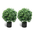 Sunnyglade 21.6” Tall Artificial Jasmine Topiary Ball Tree Set of 2 Pack Potted Bushes UV Resistant Potted Plants for Indoor Outdoor Home Garden (White) - color: White