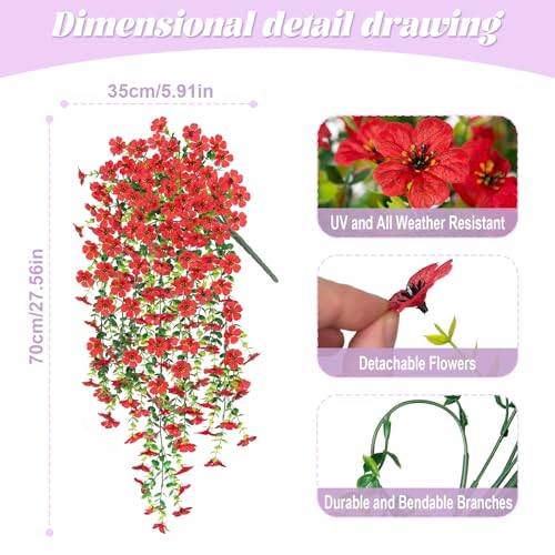 Fake Artificial Hanging Flowers for Outdoors Decoration, 2 PCS Faux UV Resistant Artificial Outdoor Flowers, Fake Plants Look Real Daisy No Fade Spring Decor for Porch Home Patio Balcony and Yard - color: Hanging Flower (Red)