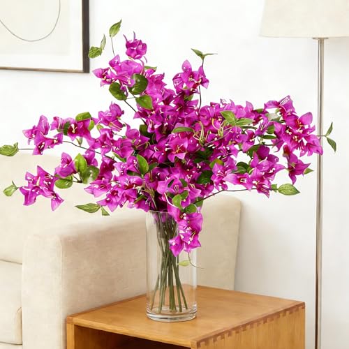 HCTCPALS Artificial Flowers for Outdoors 10Pcs Bougainvillea Plant Realistic Silk Fake Flowers for UV Resistant Faux Plants Outdoor Indoor Outside Front Porch Hanging Planter Decoration-30”PurplishRed - color: Bougainvillea Purplish-red