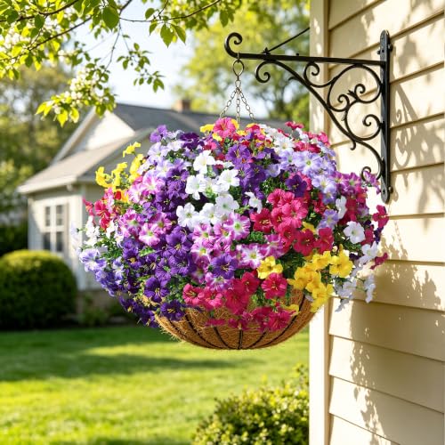 Artificial Flowers for Outdoors Fake Plants Outside Decoration, 20 Bundles Silk Petunia with Eucalyptus UV Resistant Realistic Faux Flowers for Outdoor Planters Garden Balcony Yard Porch Patio, Mix - color: 6mix(4 Purple, 3 Gradient Purple, 3 Fuchsia, 4 G