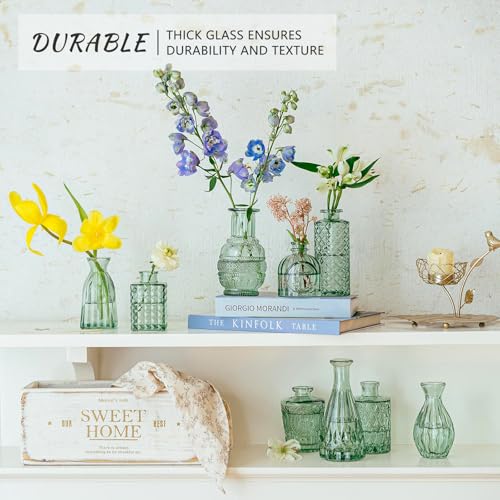 SUPMIND Glass Bud Vase Set, 16pcs Small Green Flower Vases for Table Centerpieces in Bulk, Mini Vintage Vase for Wedding, Home, Table Decoration - color: Green