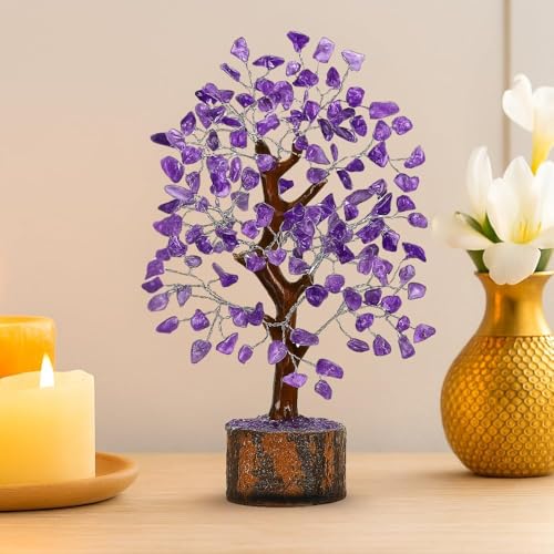 ANAYA AGATE Amethyst Crystal Tree of Life - Handmade Healing Bonsai Purple Tree for Home & Office Decor, Positive Energy & Good Luck, Ideal for Christmas Decor & Birthday Gifts for Women, Men - color: Amethyst Silver Wire (300 Beads)