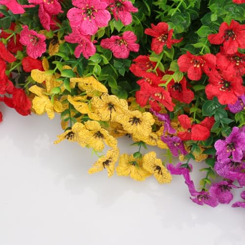 Artificial Flowers for Indoor & Outdoor Decoration - 12 Bundles Faux Daisies with Eucalyptus Leaves Fake Greenery for Garden, Home, Porch, Patio, Boxwood (12 Pcs Mix Pink Red Purple Yellow) - color: 12 Pcs Mix Pink Red Purple Yellow