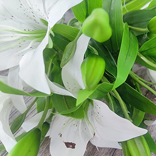 7 Pcs Artificial Lily Flowers Artificial Lilies Flowers for Home Wedding Bouquets Home Hotel Party Decor Graves Arrangement (White) - color: White