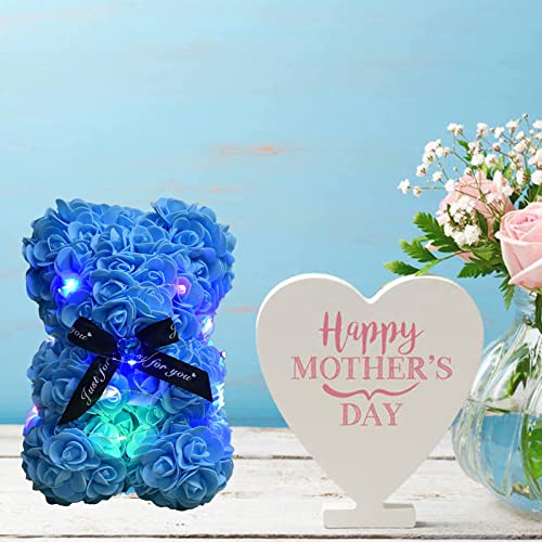 Lgv Flower Rose Bear,Romantic Gift for Valentine's Mother's Day, Christmas, Birthday,Girl Friend Her Mom Female Wife with Artificial Heart-Shaped Diamonds, Light Blue - color: Light Blue