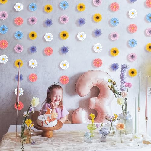 4PCS Flower Ceiling Decorations, Hanging Flowers Garland Spring Daisy Baby Shower Decorations for Girl Birthday Paper Floral Garland for Garden Fairy Tea Party Office Classroom Summer Decorations