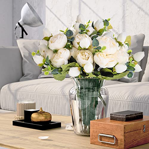 Yunsailing 8 Pack Artificial Peony Flowers Faux Silk Hydrangea Bouquet Wedding Home Table Decor Reusable Bouquet of Rose Flower for Birthday Wedding(White) - color: White, style: Peony
