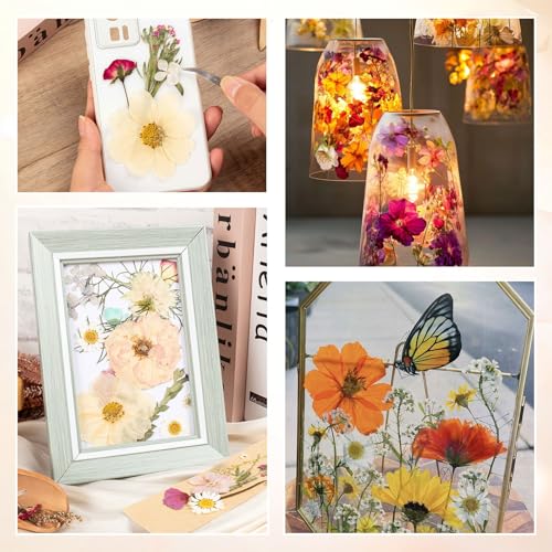 140pcs Dried Pressed Flowers Bulk, Natural Fall Pressed Dried Flowers with Tweezer for DIY Crafts Resin Mold Candles Cake Bridal Scrapbooking Supplies - size: Elegant
