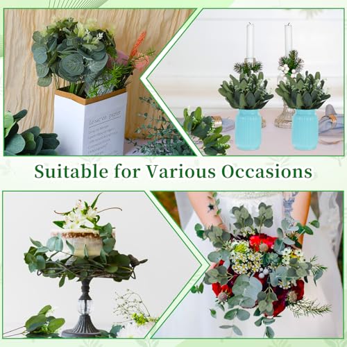 100Pcs Artificial Eucalyptus Stems Leaves Bulk - 4 Kinds Mixed Faux Greenery Silver Dollar Eucalyptus Leaves - Greenery Stems for Wedding Vase Bouquet Floral Arrangement Centerpiece Home Decor