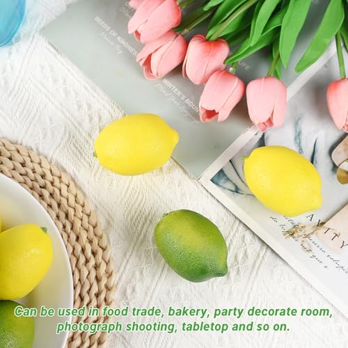Fake Lemons, 20 Pcs Green and Yellow Simulation Lemons Mixed Set Lifelike Fake Fruits for Home Kitchen Fruit Model Cabinet Decor Photography Props