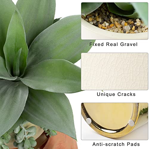 Hollyone Large Artificial Succulents Plants Faux Succulents 12" Fake Succulent Plants in Gold Ceramic Pot Succulent Plant for Desk Modern Home Living Room Office Table Shelf Decor - color: Mercury - Gold 2