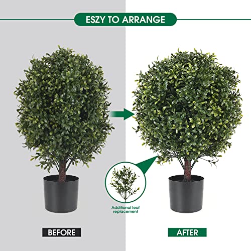 [Set of 2] 4ft Artificial Outdoor Topiary Trees, UV Protected Faux Boxwood Spiral Trees for Front Porch, Weather Resistant Fake Cedar Topiary in Pot for Home Entryway Garden Patio Decor (Green)