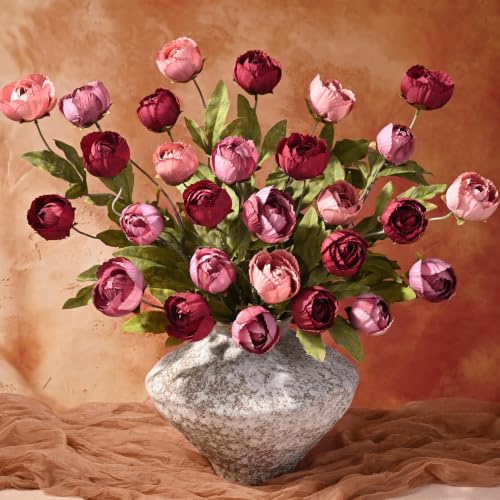 Waipfaru 6 Pcs Faux Peonies Artificial Flowers for Vase, 27" Fake Silk Peonies Flowers for Wedding, Vase Filler Flowers for DIY Bouquets Centerpieces Bridal Shower Office Decor- Red Mix - color: Warm&dusty Pink and Burgundy, size: 6Pcs