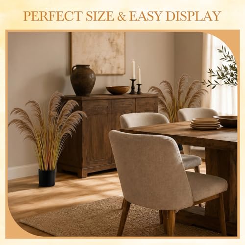 Jexine 2 Pcs Pampas Grass Potted Plants 3 ft Tall Artificial Grass Potted Artificial Greenery Floor Plants Tall in Pot for Housewarming Gift House Garden Bathroom Lobby Outdoor Decoration (Autumn) - color: Autumn, size: 3 ft