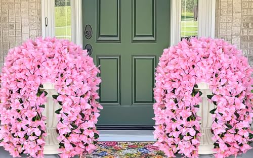 8 Pcs UV Resistant Artificial Flowers for Outdoors, Realistic Faux Silk Bougainvillea Flowers, Fake Hanging Plants for Porch Patio Balcony Decoration (Pink) - color: Pink, size: 8 Pcs