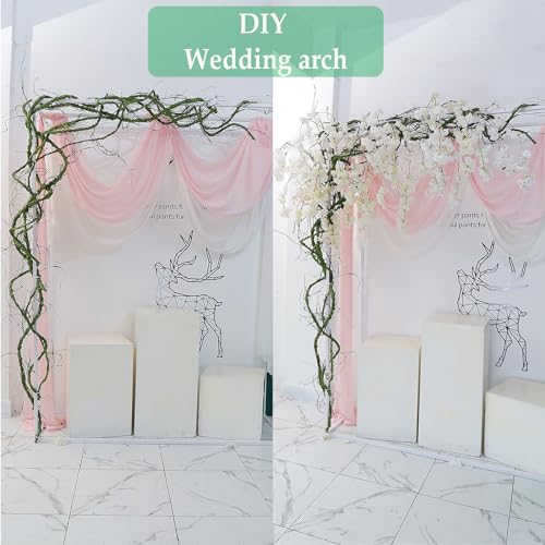 118inch Flexible Green Small Artificial Tree Branches Fake Tree Trunk Garland Rattan Wreath Cherry Blossom Grape Vines Floral for Wall Hanging Front Door Jungle Party Reptile Climb Hallween Decoration - color: Green, size: Small