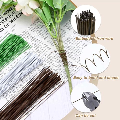 MECCANIXITY 100pcs Brown Floral Wire Stems Bendable 0.35mm 28 Gauge Florist Wire for Artificial Flower Making Crafts Wreaths Supplies - color: Brown, size: 0.35mm