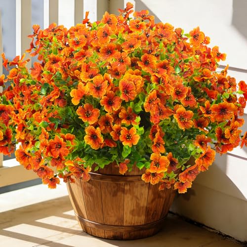 Grunyia 20 Bundles Artificial Flowers for Outdoors, UV Resistant Fake Plants Flowers Greenery Shrubs Plants for Decoration Outside Plants Hanging Planter Home Garden Decor (Orange) - color: Orange