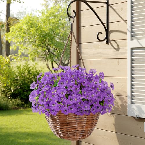Lifewit Artificial Flowers for Outdoor Indoor, 12 Bundles Plastic Fake Flowers Daisy with Eucalyptus Leaves for Home Garden Decor, Porch, Window Box(Purple) - color: Purple