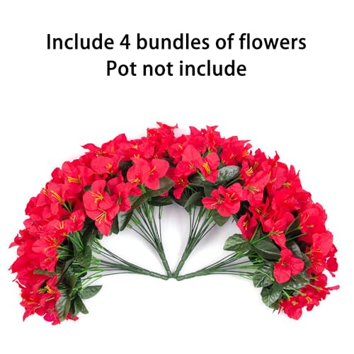 Bougainvillea Artificial Flowers for Outdoors Faux Plants Spring Summer Decor, 4 Bundles Red UV Resistant Fake Outdoor Flowers Silk Flowers for Outside Realistic for Planters Patio Porch Garden Home - color: Red