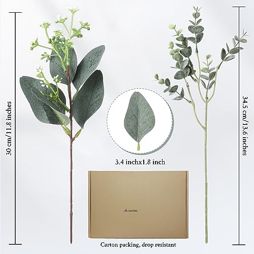 Janinka Mixed Eucalyptus Leaves Stems Bulk with White Seeds Artificial Silver Dollar Leaves Sprays Faux Oval for Wreath Garland Floral Bouquets Arrangement Wedding Greenery Decoration(60 Pcs)