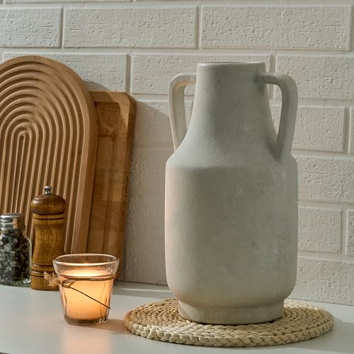 SIDUCAL Ceramic Rustic Flower Vase with Handles | 12 inch Tall Vase for Farmhouse Home Wedding Table Centerpieces, Large Decorative Terracotta Vases for Home Decor, Living Room,Shelf, Kiln-Fired White - color: 112-kiln-fired White