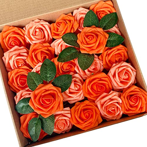 Artificial Flowers 50PCS Real Looking Mixed Vivid Orange Fake Roses with Stem for DIY Wedding Bouquets Centerpieces Baby Shower Party Home Decorations - color: Mixed Vivid Orange, size: 3"/50pcs
