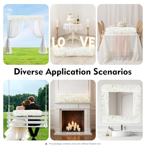 1-Meter Flower Arrangement, Decorative Artificial Flower Row Greenery Garland Silk Floral Panel for Party Wedding Background Decor White