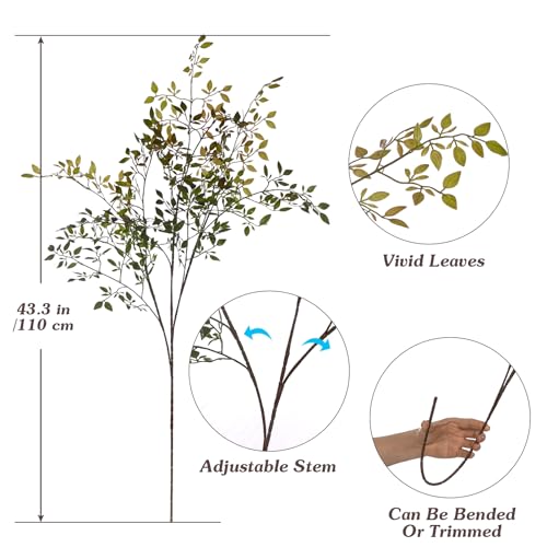 Fake Plants Eucalyptus Stems,Plastics Ficus Stems for Vase Artificial Plants,Greenery Stems for Vase Faux Plants Indoor,43.3" Faux Greenery Indoor Vase Fillers for Home Decor(4pcs Orange) - color: Orange 4pcs