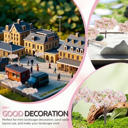 HOMSFOU 8pcs Cherry Blossom Tree Model, Artificial Blossom Cherry Tree Scenery Model Miniature Sand Table Accessories for Train Railway Architecture Diorama Micro Landscape Garden Yard Decor