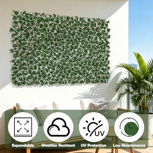 Expandable Fence Privacy Screen for Balcony Patio Outdoor, Greenery Expandable Stretchable Covers Panel Privacy Fence, Single Sided Leaves (Green White Ivy, 4 Pack) - color: Green&White Ivy, size: 4 Pack