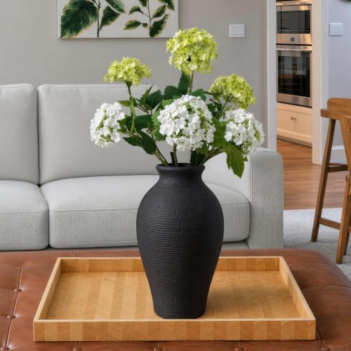 Ceramic Flower Vase Home Decor, 11 in Farmhouse Table Black Vases Rustic Vintage Living Room Kitchen Bedroom Decorations Pottery Decorative Vases for House Shelf Office Coffee Desk Dining Fireplace - color: 11 in - Black