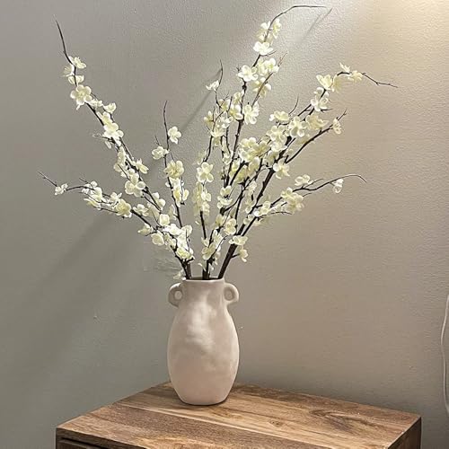 BohoSM 5pcs 39'' Cherry Blossom Branches Silk for Artificial Stems Vase Wedding Decor (5, White) - color: White