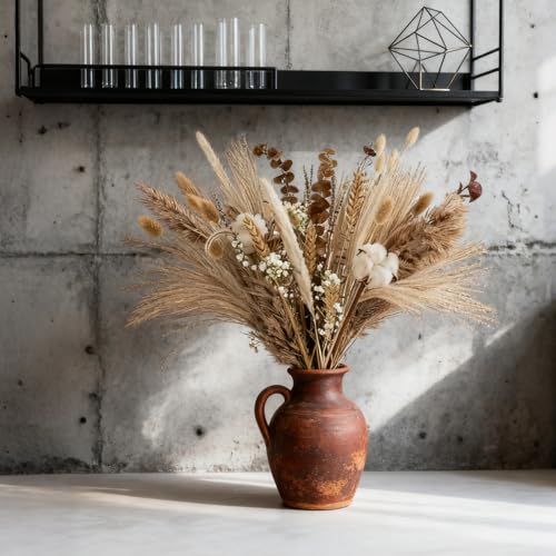 Natural Dried Flower Bouquet,Pampas Grass,Lavender,Feather Grass,Eucalyptus,Rustic Flower Arrangement,Boho Home Decor for Wedding Bouquet,Table Arrangements,Farmhouse,DIY Vase Fillers
