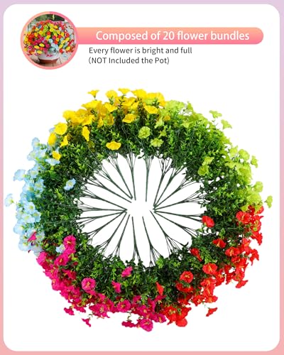 Artificial Flowers for Outdoors, 20 Bundles UV Resistant Faux Flowers for Outdoor Planters, Realistic Morning Glory Outdoor Faux Plants for Porch, Patio, Window Box, Garden Decoration