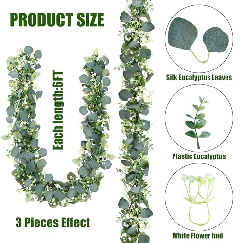 Sggvecsy 4 Pack Artificial Eucalyptus Garland Eucalyptus Leaves Vines Greenery Garland Faux Silver Dollar Eucalyptus Leaves for Table Party Wedding Indoor Outdoor Home Mantle Wall Decor - size: 4PCS